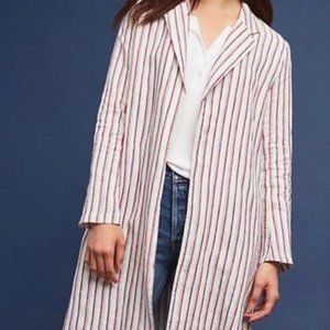 Anthropologie Striped White Multicolor Linen Blazer by mo:vint Size XS